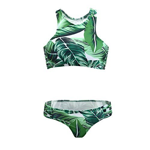 STRÓJ KĄPIELOWY BIKINI TROPICAL LIŚCIE DWUCZĘŚCIOWY XL