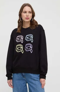 Karl Lagerfeld bluza bawełniana damska kolor czarny z aplikacją - Bluzy damskie - miniaturka - grafika 1