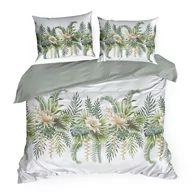 Pościel - Pościel satynowa SPRING 200x220 Eurofirany biała miętowa egzotyczne liście kwiaty - miniaturka - grafika 1