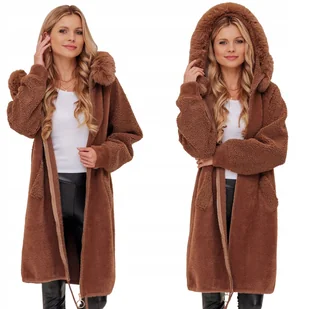 DŁUGA CIEPŁA ALPAKA Z BARANKIEM PŁASZCZ Z WEŁNĄ CIEPŁY ALPAKI Z KAPTUREM - Płaszcze damskie - miniaturka - grafika 1