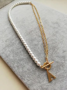 naszyjnik perły łańcuszek 45cm dowolna litera STAL - Łańcuszki - miniaturka - grafika 1