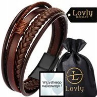 Bransolety męskie - Brązowa Skórzana Bransoletka Męska Elegancka Stal Nierdzewna 316L - miniaturka - grafika 1
