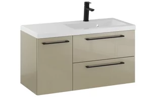 Szafka Wisząca Z Umywalką RON 90 cm D Prawa - Cappuccino Wysoki Połysk - Uchwyty Czarne Matowe - Szafki łazienkowe - miniaturka - grafika 1