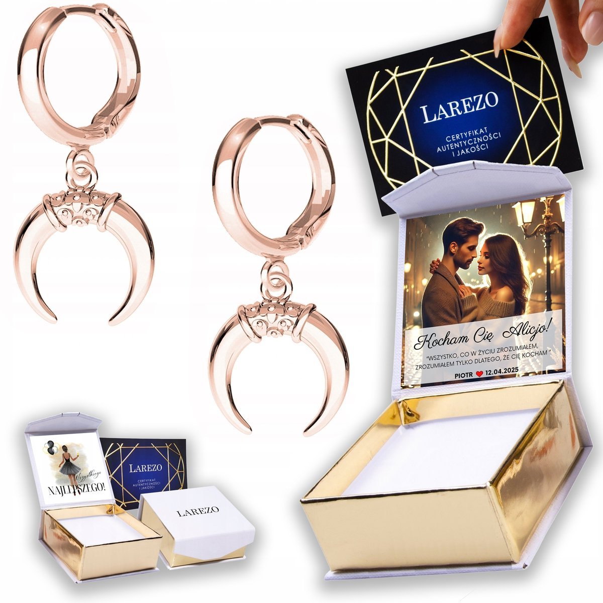 Kolczyki Pozłacane 925 Księżyce Rogi Półksiężyce Kosmos Moon NADRUK