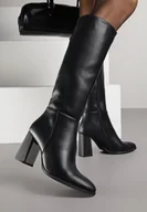 Kozaki damskie - Czarne Skórzane Kozaki VICES do Kolana na Słupku z Metaliczną Wstawką Zenalia - miniaturka - grafika 1