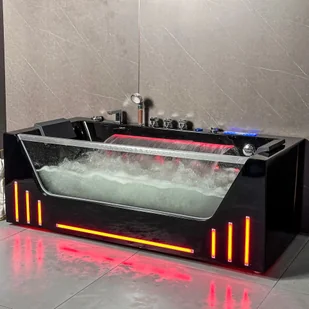 Czarna wanna z hydromasażem Aquaholm PREMIUM LINE A9001 170cm x 78cm x 60cm BLUETOOTH, PODGRZEWACZ WODY, WODOSPAD, USB, PILOT - Wanny z hydromasażem - miniaturka - grafika 1