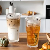 Inne - TEMU 2 szt. Izolowane szklanki, 600 ml/20 uncji, wzór paskowy, wielokrotnego użytku, nadające się do prania w pralce, z pokrywką, do codziennego - miniaturka - grafika 1