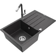 Zlewozmywaki z baterią - Mexen Bruno zlewozmywak granitowy 1-komorowy z ociekaczem i baterią kuchenną Flora, czarny nakrapiany - miniaturka - grafika 1