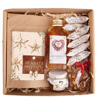 Zestawy upominkowe - KOSZ PREZENTOWY prezent świąteczny z herbatą, syropem i krówkami - miniaturka - grafika 1