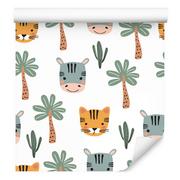 Tapety - Tapeta dla chłopca zwierzątka palmy kaktusy zieleń - miniaturka - grafika 1