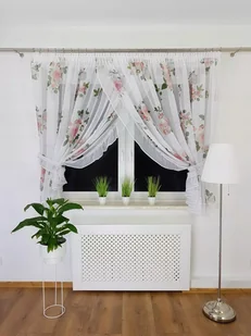 FIRANA Z ETAMINY Z FALBANKĄ I CYRKONIAMI FIRANKI DO SALONU 400X160 KWIATY - Firany - miniaturka - grafika 1