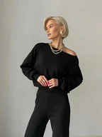 Komplety damskie - Elegancki domowy komplet damski - Czarny Uniwersalny - miniaturka - grafika 1