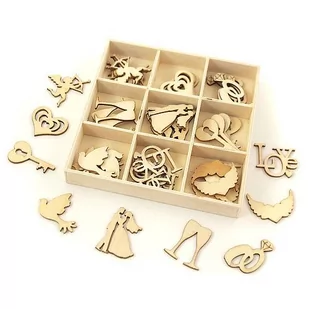 Zestaw drewnianych dekoracji 45 szt. - ślub - Scrapbooking - miniaturka - grafika 1