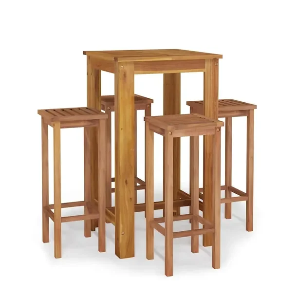 Zestaw Barowy z Litego Drewna Akacjowego, Stół 60x60x105 cm, Krzesła 30,