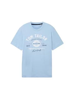 Koszulki męskie - T-shirt męski TOM TAILOR z nadrukiem logo wykonany z bawełny, 32245-wyblakły średni niebieski, L - grafika 1