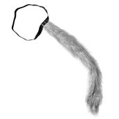 Gadżety na imprezę - Widmann Wełniany ogon w kolorze szaro-białym z pluszu 8255W - miniaturka - grafika 1