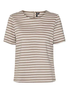 Vero Moda Koszulka w kolorze jasnobrązowo-białym - Koszulki i topy damskie - miniaturka - grafika 1