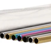 Słomki do napojów - Słomki metalowe wielorazowe 8 szt. kolorowe, Springos zestaw ze szczotkami i etui - miniaturka - grafika 1