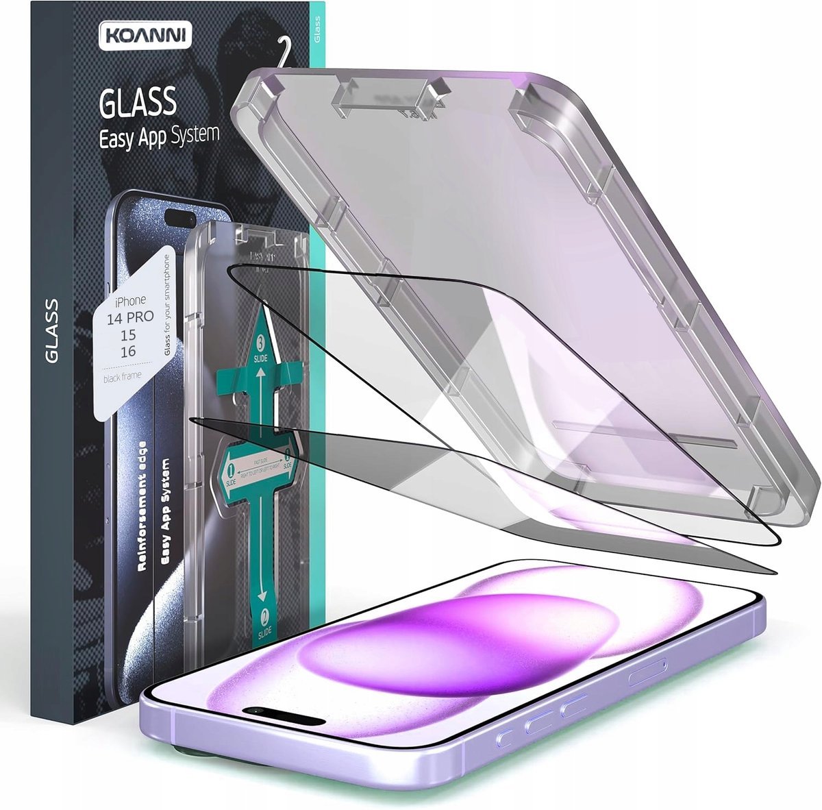 2x SZKŁO HARTOWANE 5D Z RAMKĄ DO IPHONE 14 PRO / 15 / 16 Z APLIKATOREM