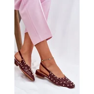 Baleriny - Inna Zdobione Baleriny Na Płaskim Obcasie Bordowe czerwone - inna - miniaturka - grafika 1