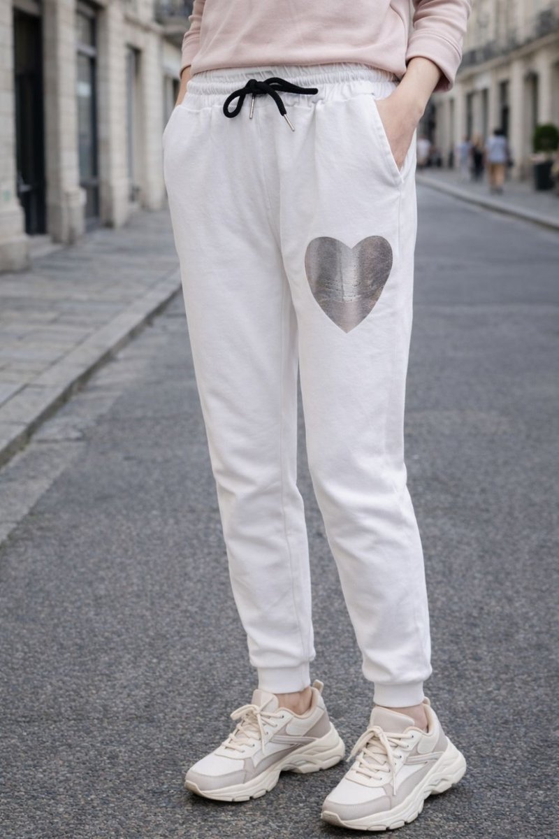 Spodnie damskie JOGGERY białe SERCE Made in Italy bawełna Uni