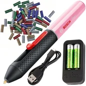 Pistolety do klejenia - Pistolet do kleju BOSCH Gluey Różowy 06032A2103 + Zestaw wkladów brokatowych - miniaturka - grafika 1