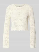 Swetry damskie - Sweter krótki z dzianiny z mieszanki bawełny model ‘ELKE’ - miniaturka - grafika 1