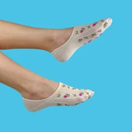 Skarpetki damskie - Stopki na lato z silikonem w kwiatki - Skarpetki w róże beżowe - miniaturka - grafika 1