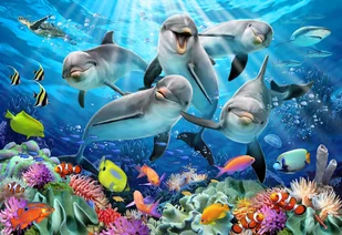 Drewniane Puzzle z figurkami - Szczęśliwe delfiny, 505 elementów - Puzzle - miniaturka - grafika 1