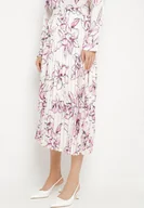 Spódnice - Fuksjowa Spódnica z Wiskozą Zdobiona Plisami i Kwiatowym Wzorem Firavia - miniaturka - grafika 1