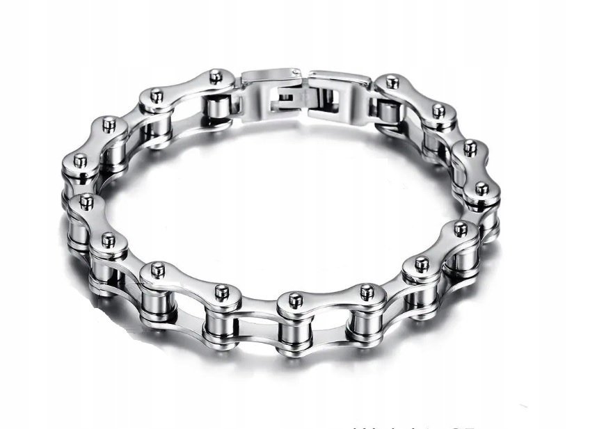 Męska Bransoleta - Łańcuch Rowerowy, Stal Nierdzewna 10Mm/21Cm - Srebrna