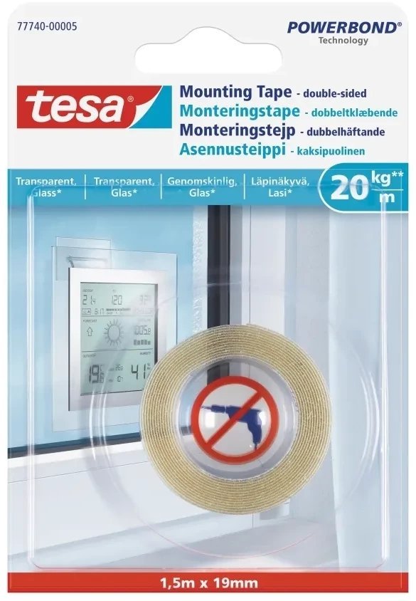 TESA Tape Double-Side 1.5Mx19mm Trans For Win