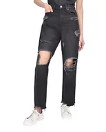 Spodnie damskie - M17 Damskie jeansy damskie z podarte obszycie z rozcięciem dla mamy dżinsy z wysokim stanem klasyczne bawełniane spodnie na co dzień z kieszeniami, Czarny, 42 - miniaturka - grafika 1