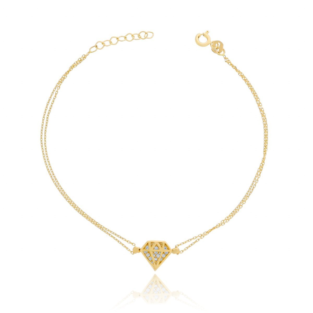 Złota bransoletka celebrytka diament z cyrkoniami na podwójnym łańcuszku pr. 585