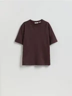 Dresy męskie - Reserved - T-shirt regular z włóknem bambusowym - ciemnobrązowy - miniaturka - grafika 1