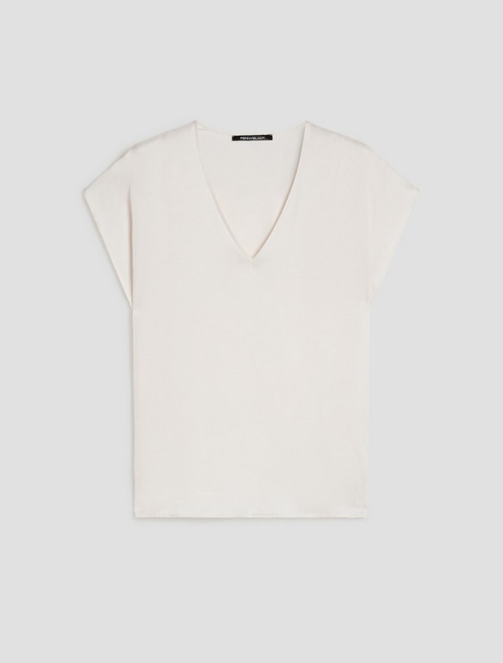 blusa in twill fluido kość słoniowa