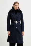 Płaszcze damskie - Guess płaszcz z domieszką wełny NEW PATRICE kolor granatowy W5BL25 W2672 - miniaturka - grafika 1