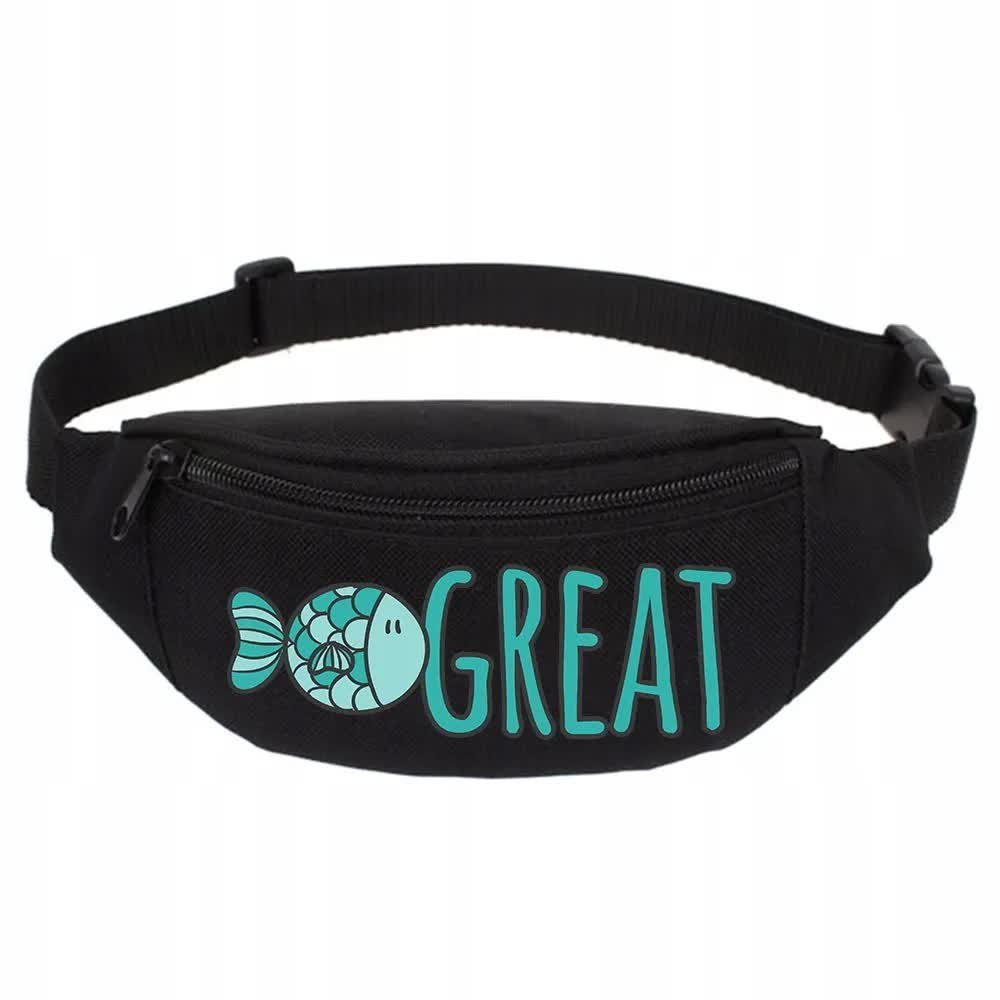 SPORTOWA NERKA CZARNA Biodrowa Na Prezent RYBKA GREAT Zwierzątka Top Wzory