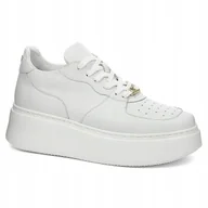 Półbuty damskie - BIAŁE PÓŁBUTY SNEAKERSY CARINII B9016-I81 SKÓRA MODNE PLATFORMA R.39 - miniaturka - grafika 1