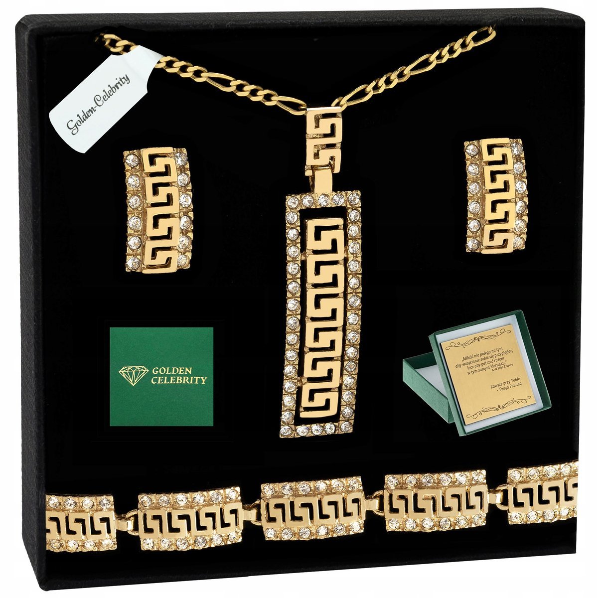 KOMPLET BIŻUTERII DAMSKIEJ SREBRO PR. 925 NASZYJNIK KOLCZYKI BRANSOLETKA