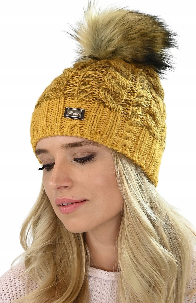 Damska ciepła CZAPKA polar pompon KOLORY V21