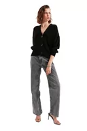 Swetry damskie - Trendyol Damski kardigan z dzianiny oversize z dekoltem w serek, Czarny, L - miniaturka - grafika 1