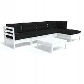 Meble ogrodowe - 6-cz. zestaw wypoczynkowy do ogrodu, poduszki, biały, sosnowy - miniaturka - grafika 1