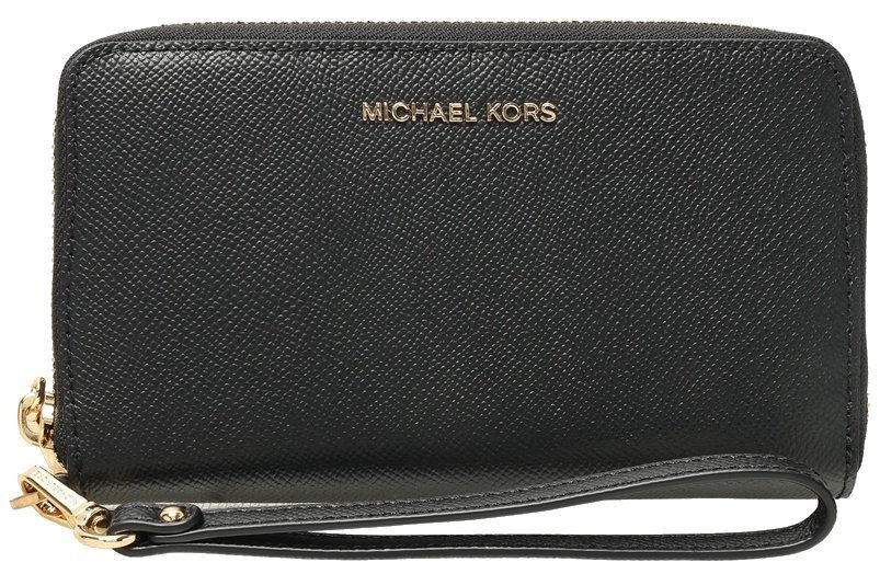 MICHAEL KORS Portfel damski duży poziomy skórzany czarny JET SET