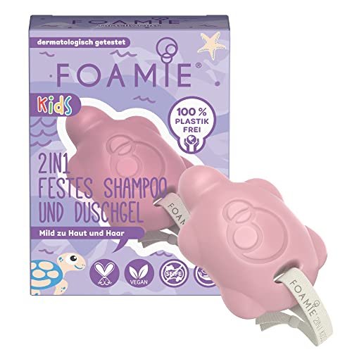 Foamie 2 w 1 stały szampon i żel pod prysznic dla dzieci, szampon dla dziewcząt z ekologicznym olejkiem migdałowym i brzoskwiniowym dla lepszego rozczesywania, łagodny dla skóry i włosów, 100%