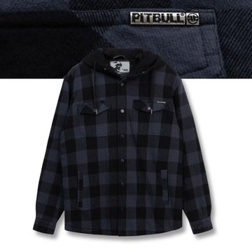 Męska Kurtka Flanelowa Pitbull Bawełniana z Kapturem Pioneer Przejściowa