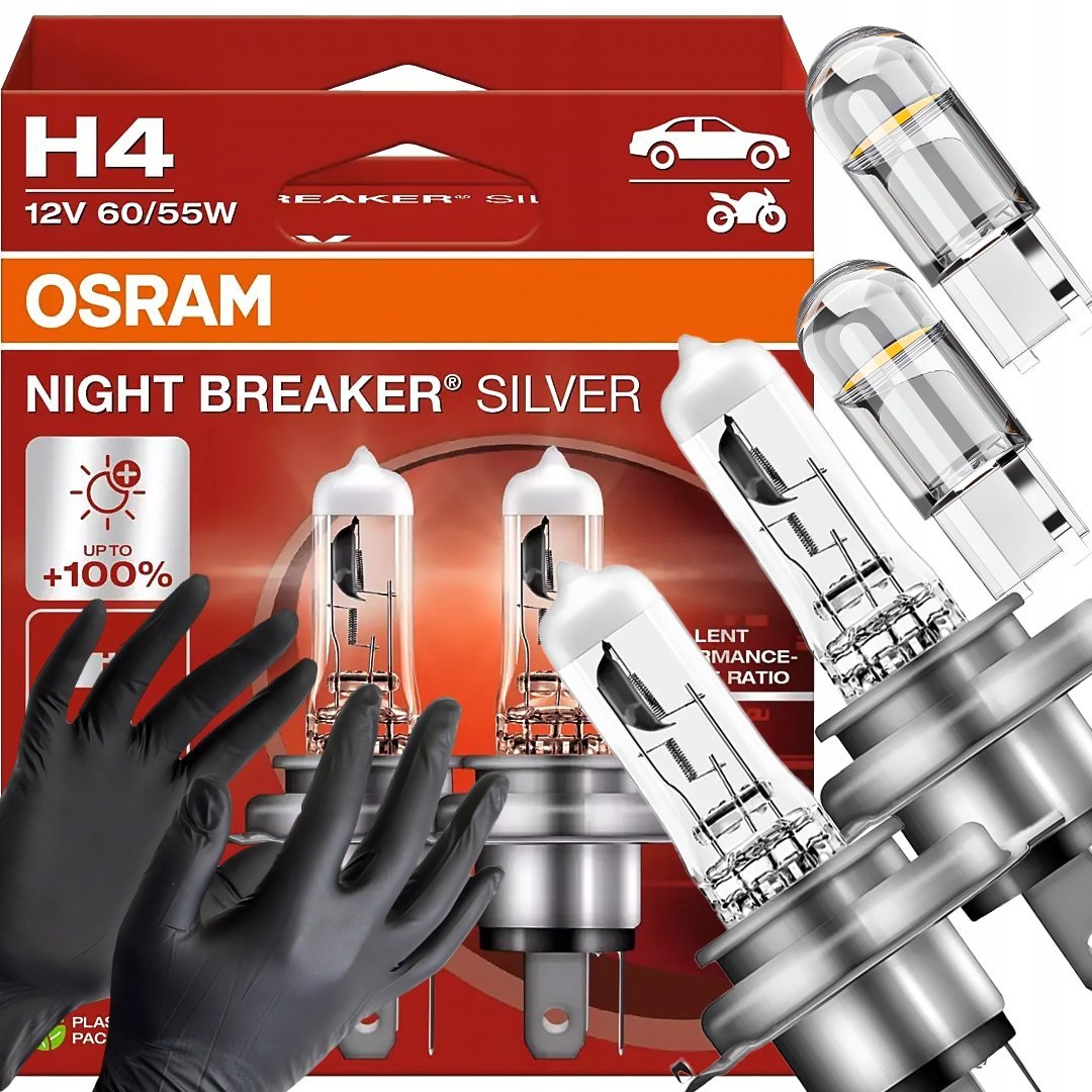 Żarówki Osram H4 Night Breaker Silver +100% W5W Led Clear Rękawiczki