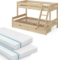 Łóżka dla dzieci i młodzieży - Vitalispa Łóżko piętrowe Everest, 120x200 / 80x200 cm z 2 materacami i 2 szufladami, Naturalne drewno - miniaturka - grafika 1