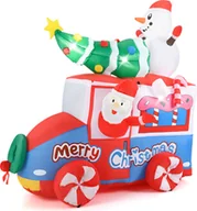 Ozdoby bożonarodzeniowe - Nadmuchiwana dekoracja świąteczna COSTWAY 177 cm, Ojciec Święty LED w samochodzie, dekoracja świąteczna z bałwanem i choinką - miniaturka - grafika 1