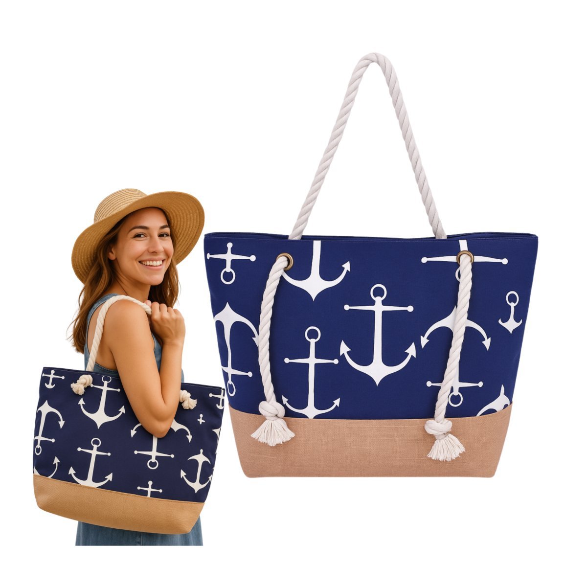 TORBA PLAŻOWA NA ZAMEK W PASY DUŻE KOTWICE [ARTYKUŁY PLAŻOWE]